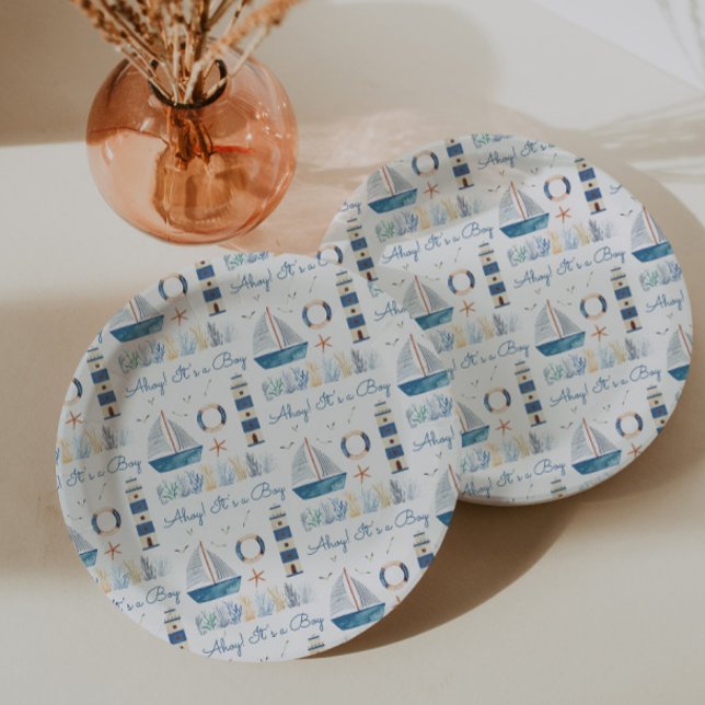 Nautical Theme Ahoy It's a Boy Baby Shower  Paper Plate (Creator Uploaded)