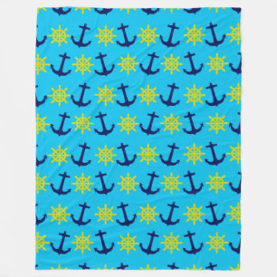 Nautical Theme Anchor and Wheel Pattern Fleece Blanket