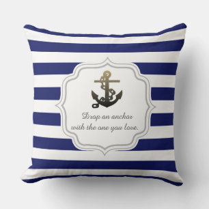 Nautical Theme Anchor On Blue Stripe Pattern Cushion