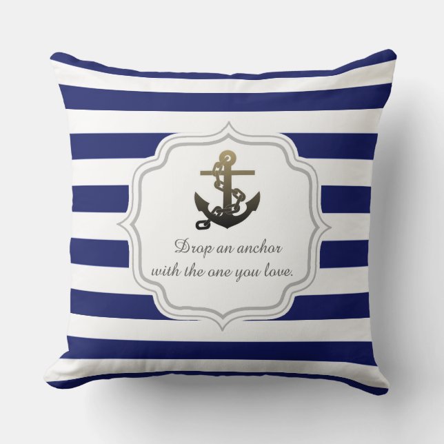 Nautical Theme Anchor On Blue Stripe Pattern Cushion (Front)