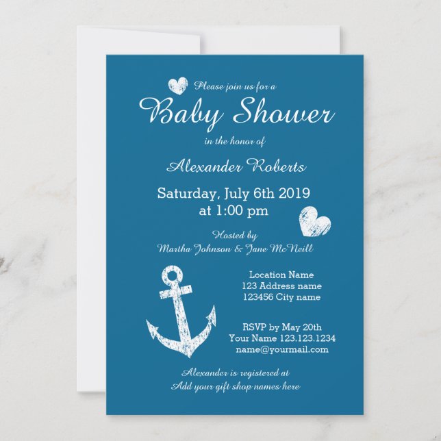 Nautical theme baby shower invitations with anchor (Front)