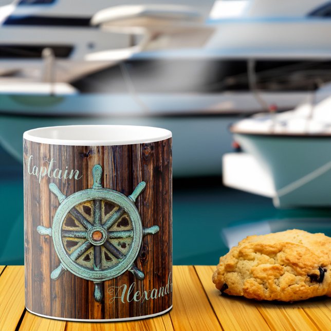 Nautical Theme Bronze Captains Wheel Coffee Mug (Creator Uploaded)