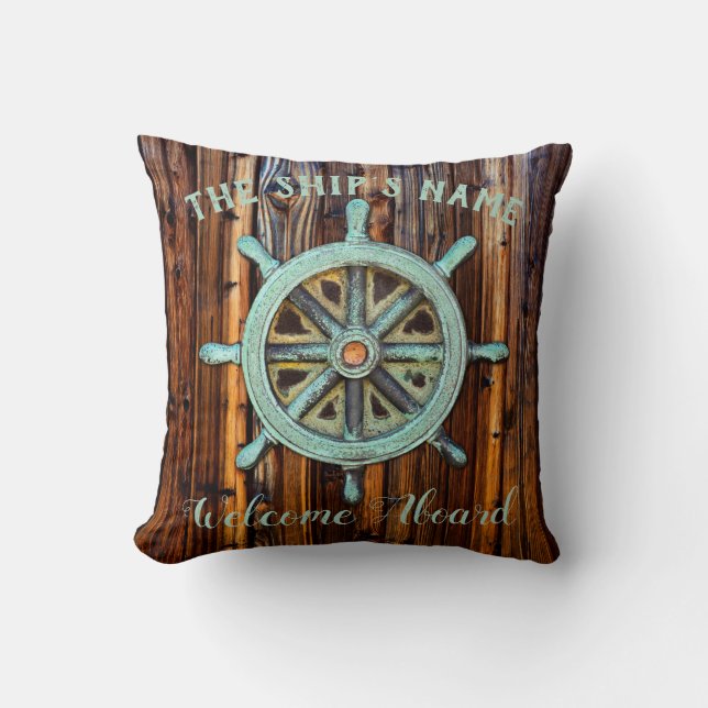 Nautical Theme Bronze Captains Wheel Cushion (Front)