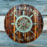 Nautical Theme Bronze Captains Wheel Dartboard<br><div class="desc">Ahoy mateys - welcome your guests aboard in style with a lovely vintage bronze captains wheel on rich oiled wood. Customise with your name and message.</div>