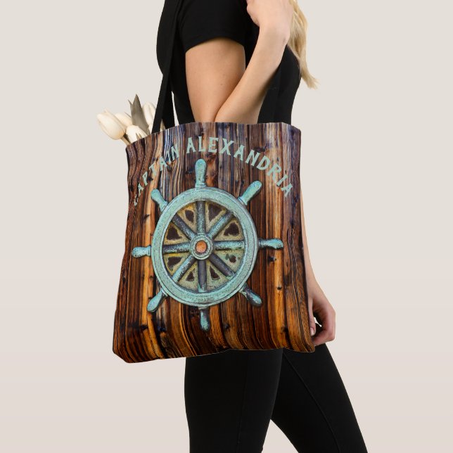Nautical Theme Bronze Captains Wheel Tote Bag (Close Up)