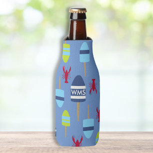 Nautical Theme Buoy and lobster monogrammed Bottle Cooler