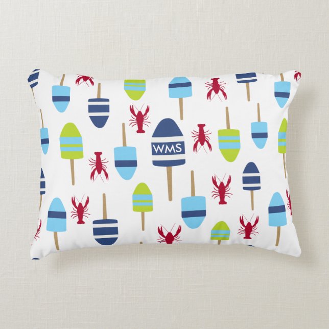 Nautical Theme Buoy and lobster monogrammed Decorative Cushion (Front)