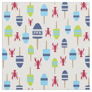 Nautical Theme Buoy and lobster monogrammed Fabric