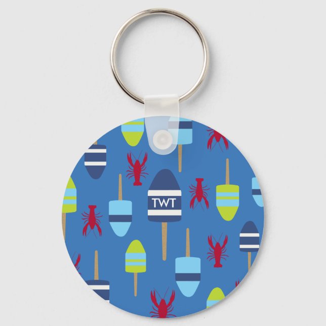 Nautical Theme Buoy and lobster monogrammed Key Ring (Front)