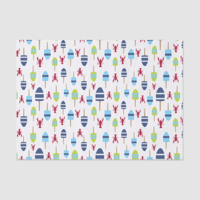 Nautical Theme Buoy and lobster monogrammed Tissue Paper (Front)