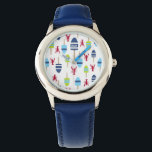Nautical Theme Buoy and lobster monogrammed Watch<br><div class="desc">Nautical blue, white and green buoys and red lobsters create a cute, fun, colourful pattern for your beach house, cottage or camp - also great for nautical themed gifts. Personalise this coastal design with your family monogram or initials. A perfect pattern for a summer house by the coast or your...</div>