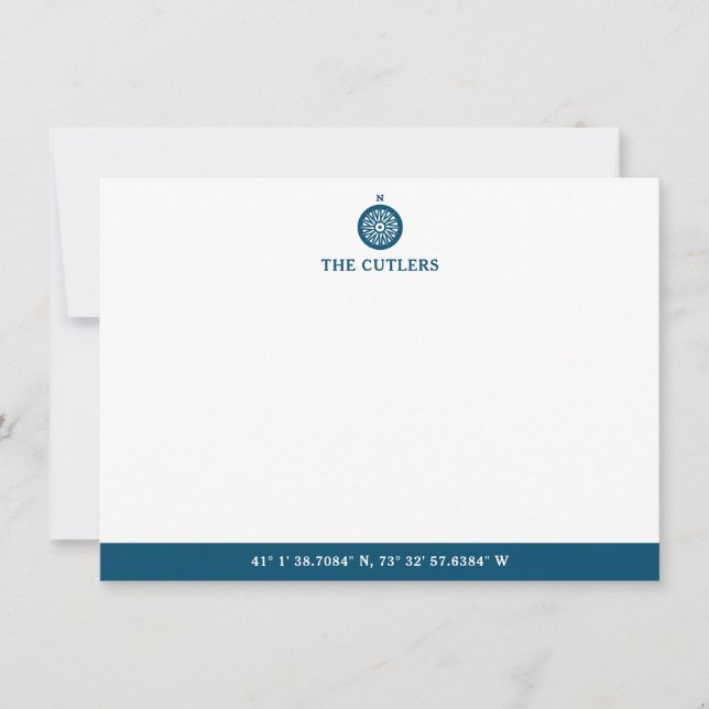 Nautical Theme Compass, Blue, Personalised Card (Front)