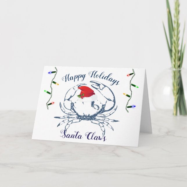 Nautical Theme Crab Holiday Card Santa Claws (Front)