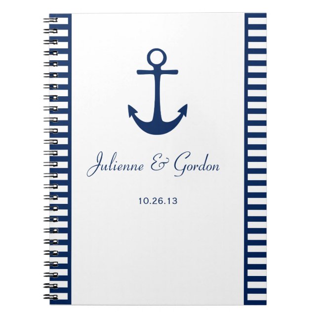 Nautical Theme Navy Blue White Stripes Guest Book (Front)