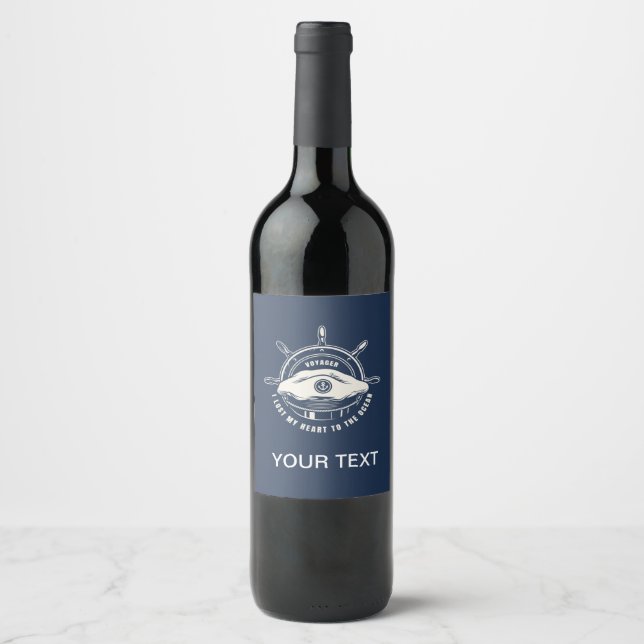 Nautical Theme Navy Blue Your Text Wine Label (Front)