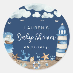 Nautical Theme Navy Round Sticker