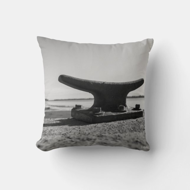 Nautical theme pillow, black and white cushion (Front)
