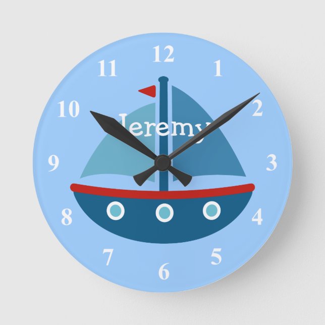 Nautical theme sail boat wall clock for kids room (Front)