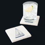 Nautical Theme Sailboat Stone Coaster<br><div class="desc">A trivet with a unique nautical theme. It features a sailboat centred in the middle in a vibrant navy and white colour scheme. 

All elements are on unlocked and adjustable,  so have fun creating and making it your own.</div>