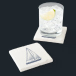 Nautical Theme Sailboat Stone Coaster<br><div class="desc">A trivet with a unique nautical theme. It features a sailboat centred in the middle in a vibrant navy and white colour scheme. 

All elements are on unlocked and adjustable,  so have fun creating and making it your own.</div>