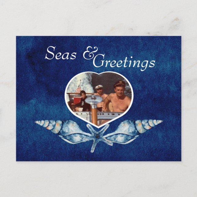 Nautical-theme Seas and Greetings Holiday Postcard (Front)