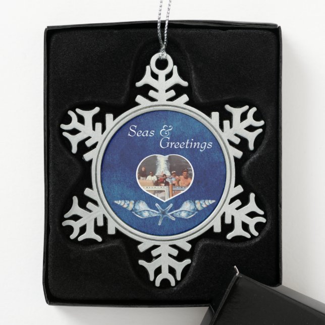 Nautical-theme Seas and Greetings Holiday  Snowflake Pewter Christmas Ornament (Box)
