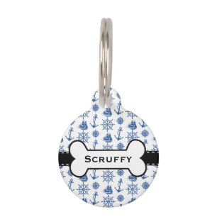 Nautical Theme Ships Anchor Blue and White Pet Tag