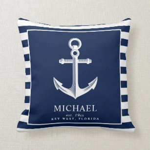 Nautical Themed Anchor   Custom Name Cushion