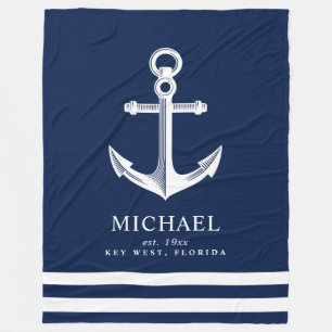 Nautical Themed Anchor   Custom Name Fleece Blanket