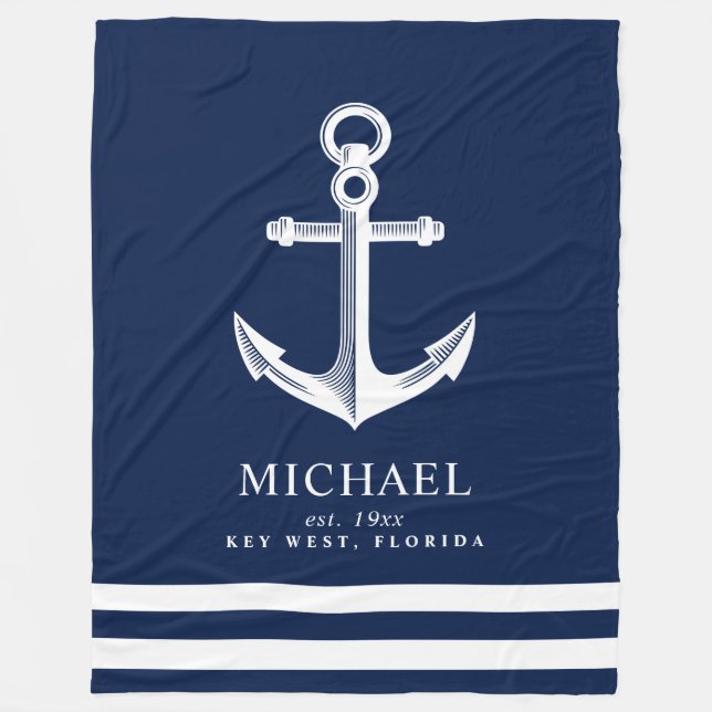 Nautical Themed Anchor | Custom Name Fleece Blanket (Front)