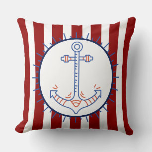 Nautical Themed Anchor Sailing Blue Red White Cushion
