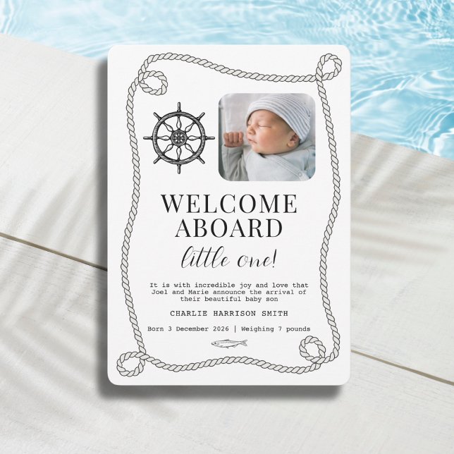 Nautical themed Baby Birth Announcement Card (Nautical themed Baby Birth Announcement Card, newborn gender neutral design)