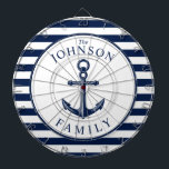 Nautical Themed Beach House Anchor Family Dartboard<br><div class="desc">A fully customisable and fun dartboard set with a unique nautical theme. It features an anchor centred in the middle and a vibrant navy and white colour scheme. All elements are unlocked and adjustable if you need to make changes.  Have fun creating and making it your own.</div>