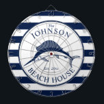 Nautical Themed Beach House Swordfish Dartboard<br><div class="desc">A fully customisable and fun dartboard set with a unique nautical theme. It features a swordfish centred in the middle in a vibrant navy and white colour scheme. All elements are on unlocked and adjustable,  so have fun creating and making it your own.</div>