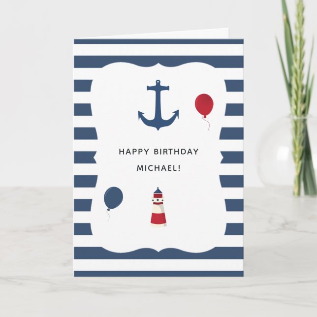 Nautical themed Birthday Party Greeting Card (Front)