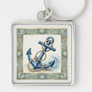 NAUTICAL THEMED BLUE SHIPS ANCHOR KEY RING