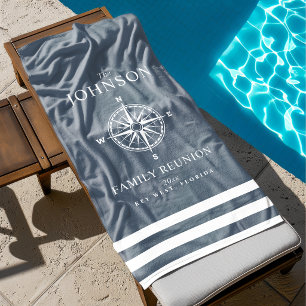 Nautical Themed Compass Slate Blue Beach Towel