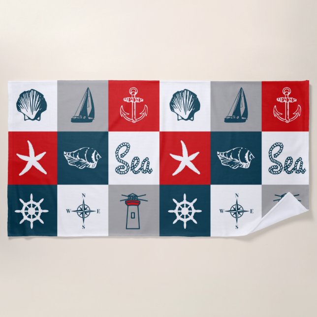 Nautical themed design beach towel (Front)