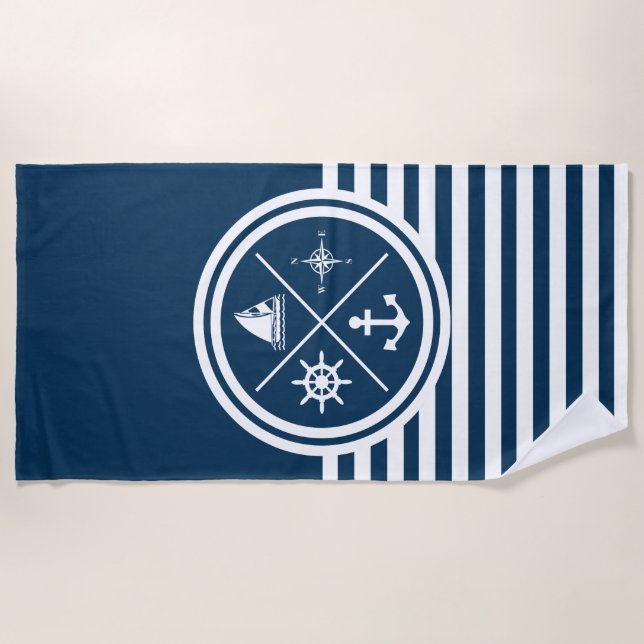 Nautical themed design beach towel (Front)