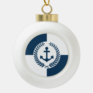Nautical themed design ceramic ball christmas ornament