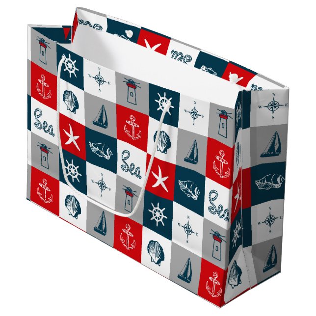 Nautical themed design large gift bag (Front Angled)