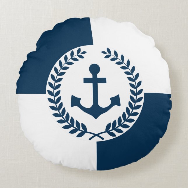 Nautical themed design round cushion (Front)