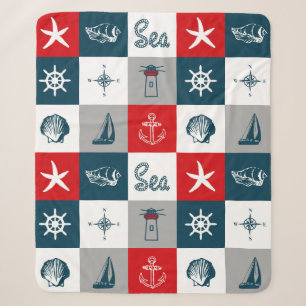 Nautical themed design sherpa blanket