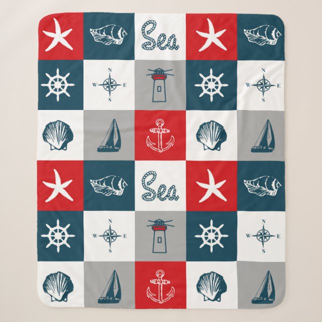 Nautical themed design sherpa blanket (Front)
