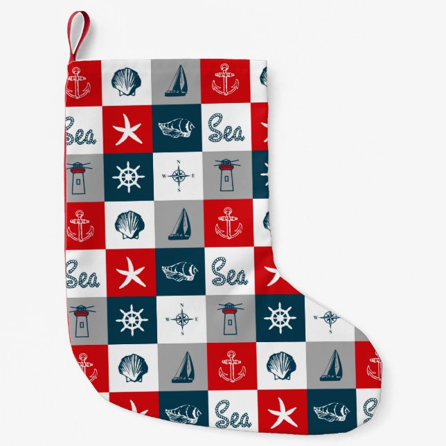 Nautical themed design small christmas stocking (Front)