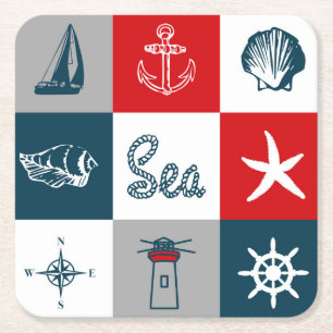 Nautical themed design square paper coaster