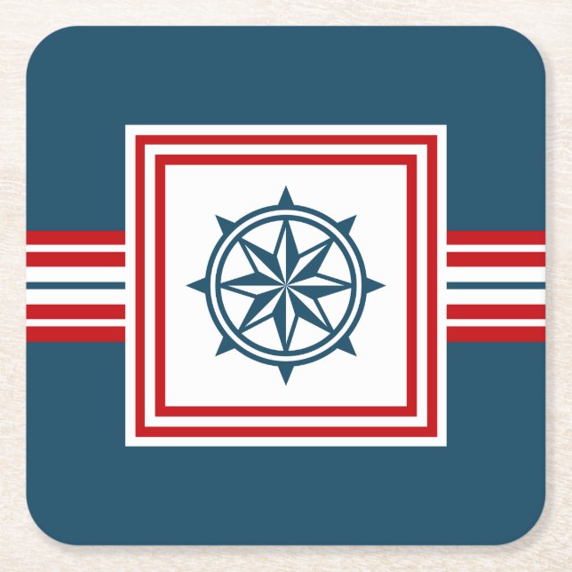 Nautical themed design square paper coaster (Front)