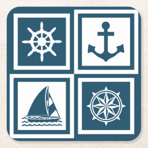 Nautical themed design square paper coaster