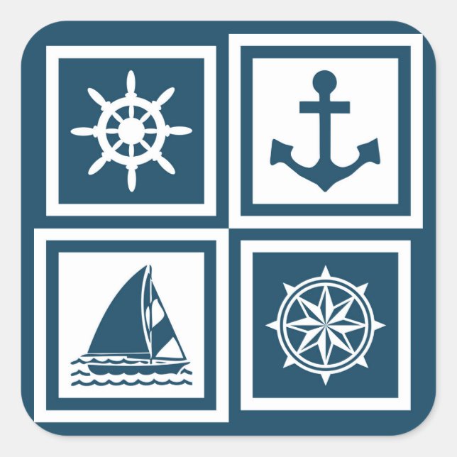 Nautical themed design square sticker (Front)