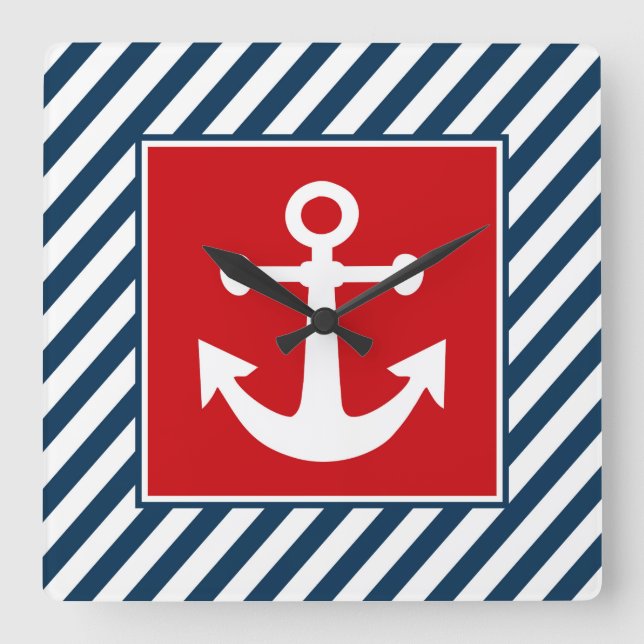Nautical themed design square wall clock (Front)